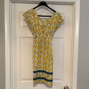 Mata Traders Yellow and Blue Fan Print Midi Dress